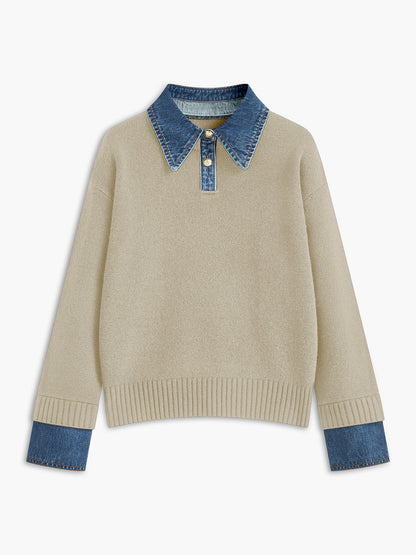 Panel lapel knit sweater with button detail for men | Elowen