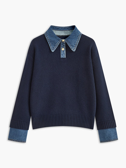 Panel lapel knit sweater with button detail for men | Elowen