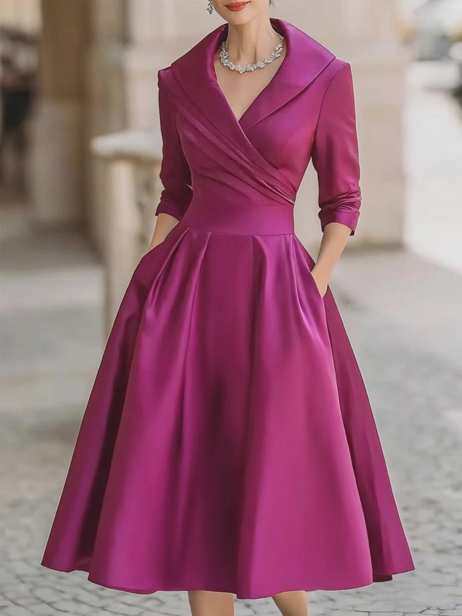 Vintage-Inspired Midi Dress with Draped Collar for women | Mirelle
