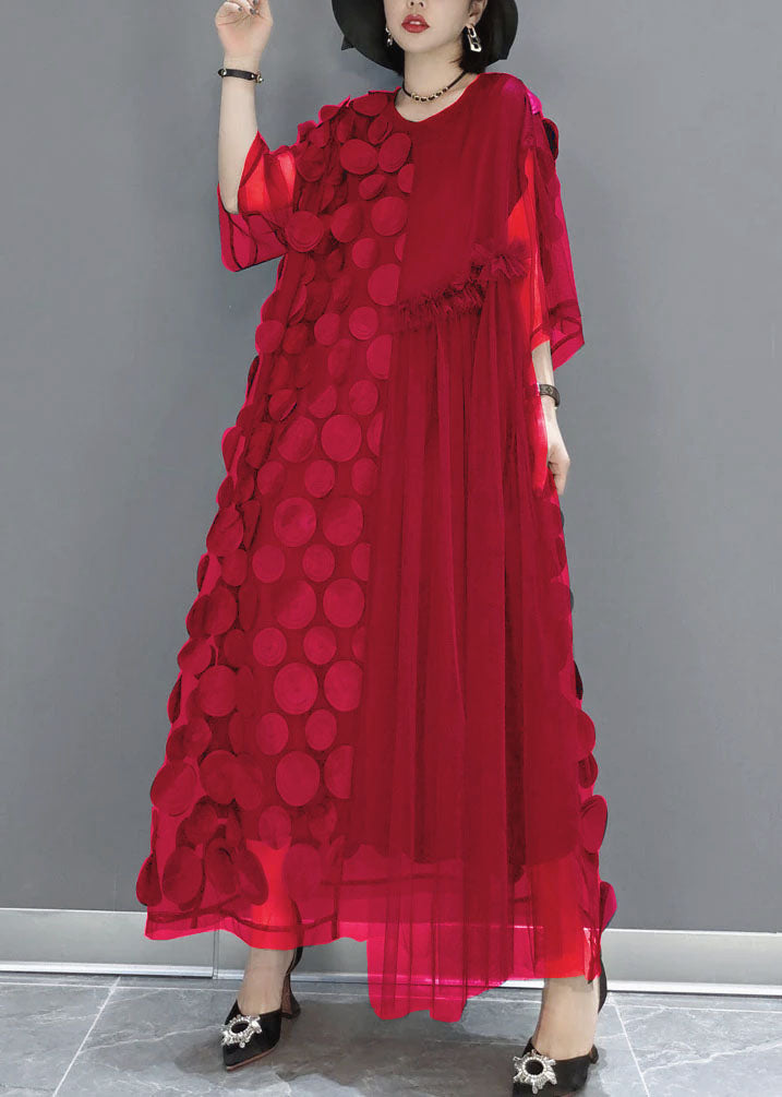 Asymmetric half-sleeve tulle party dress for women -8