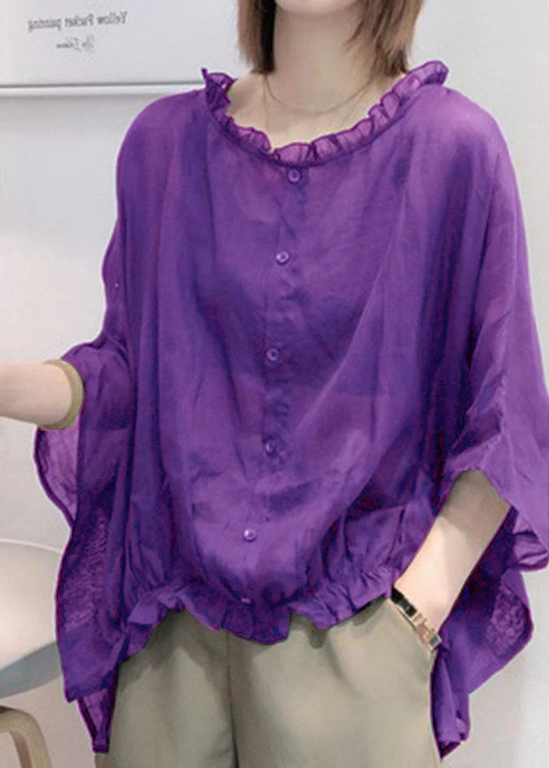 Ruffled trim half-sleeve plus-size blouse for women -5