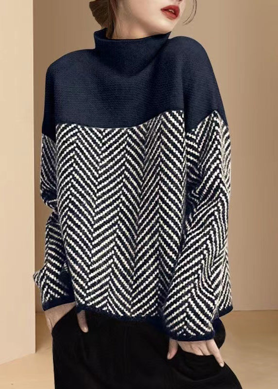 Cosy turtleneck patchwork knit pullover for women -6