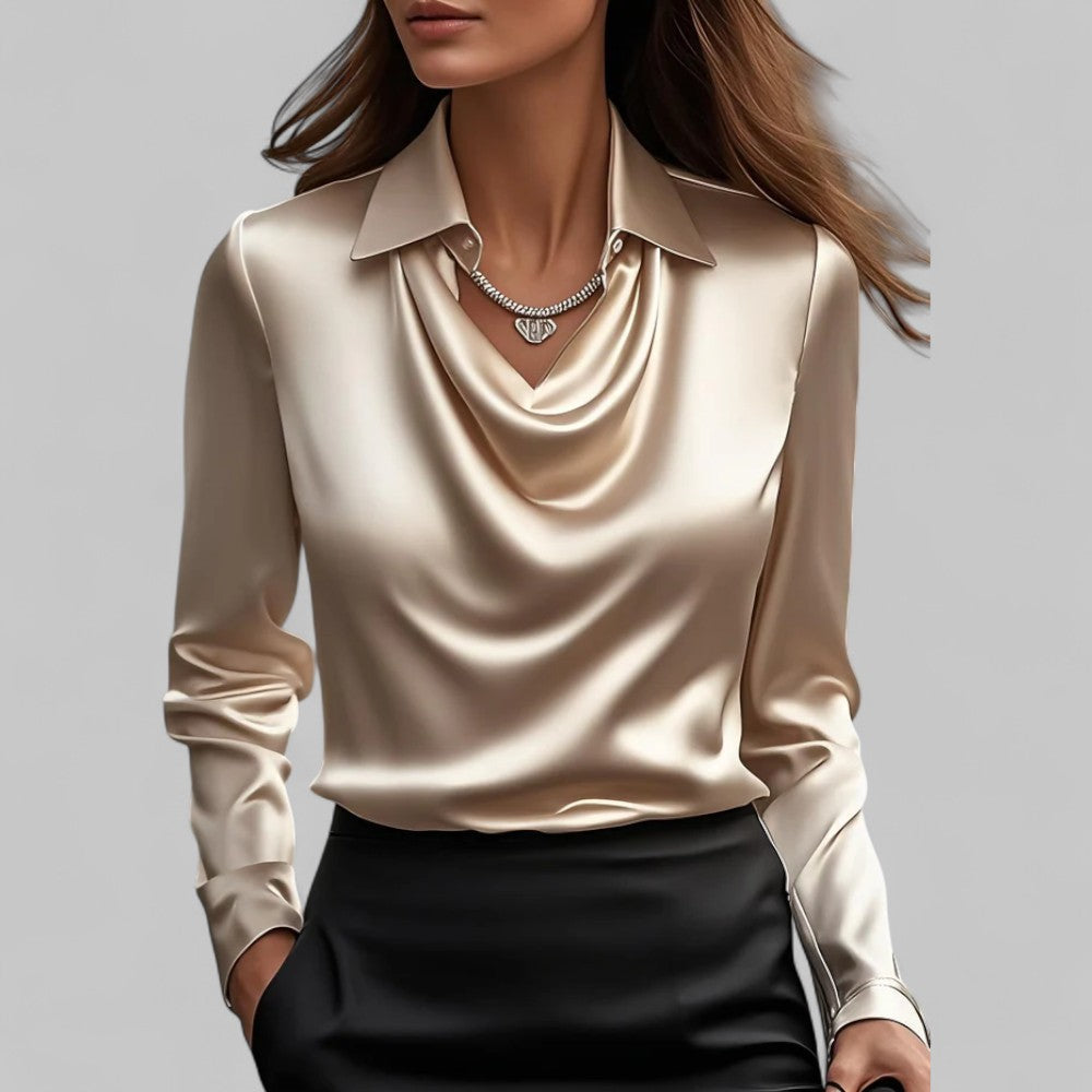 Draped-collar elegant business blouse for women -10