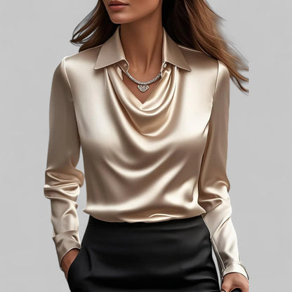 Draped-collar elegant business blouse for women -10