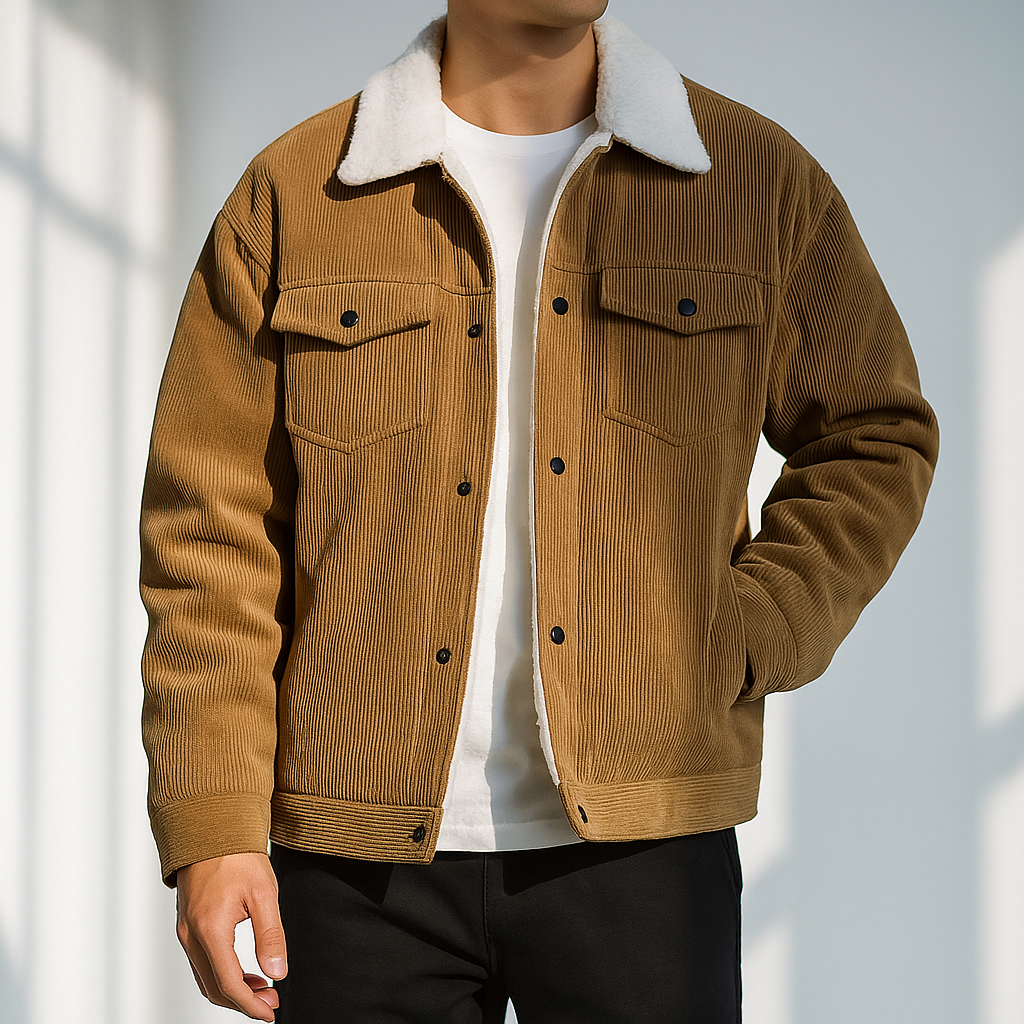 Warm fleece-lined corduroy casual jacket for men | Hudson -1