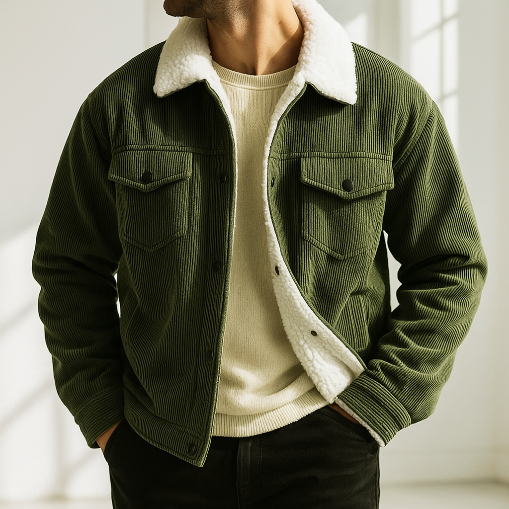 Warm fleece-lined corduroy casual jacket for men | Hudson -4