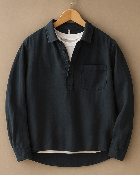 Lightweight long sleeve popover shirt with half button placket for men | Orlin