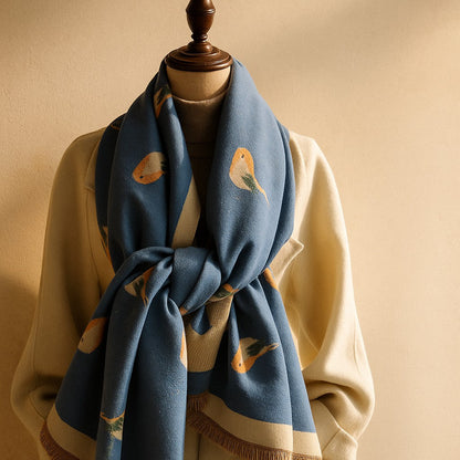 Lightweight woven scarf with fringe and bird motif for women | Avira