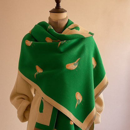 Lightweight woven scarf with fringe and bird motif for women | Avira