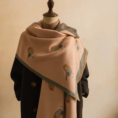 Lightweight woven scarf with fringe and bird motif for women | Avira