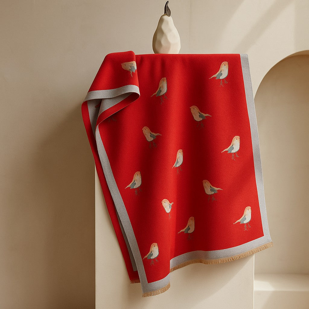 Lightweight woven scarf with fringe and bird motif for women | Avira