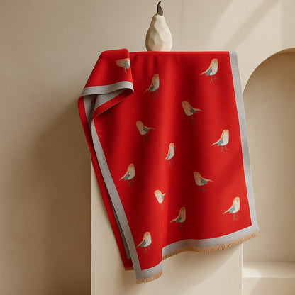 Lightweight woven scarf with fringe and bird motif for women | Avira