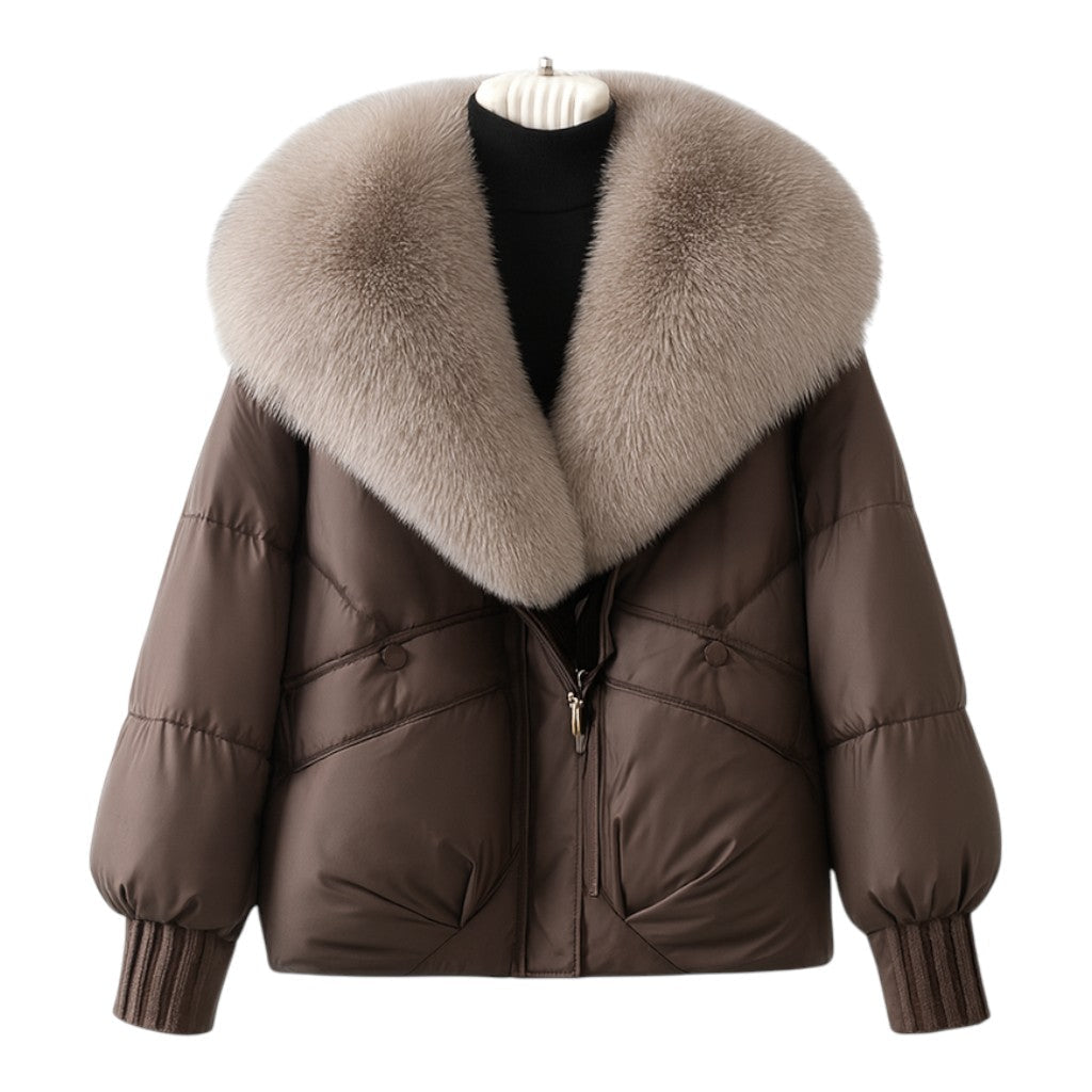 Insulated puffer jacket with oversized faux fur collar for women | Elvara