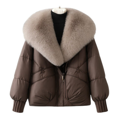 Insulated puffer jacket with oversized faux fur collar for women | Elvara