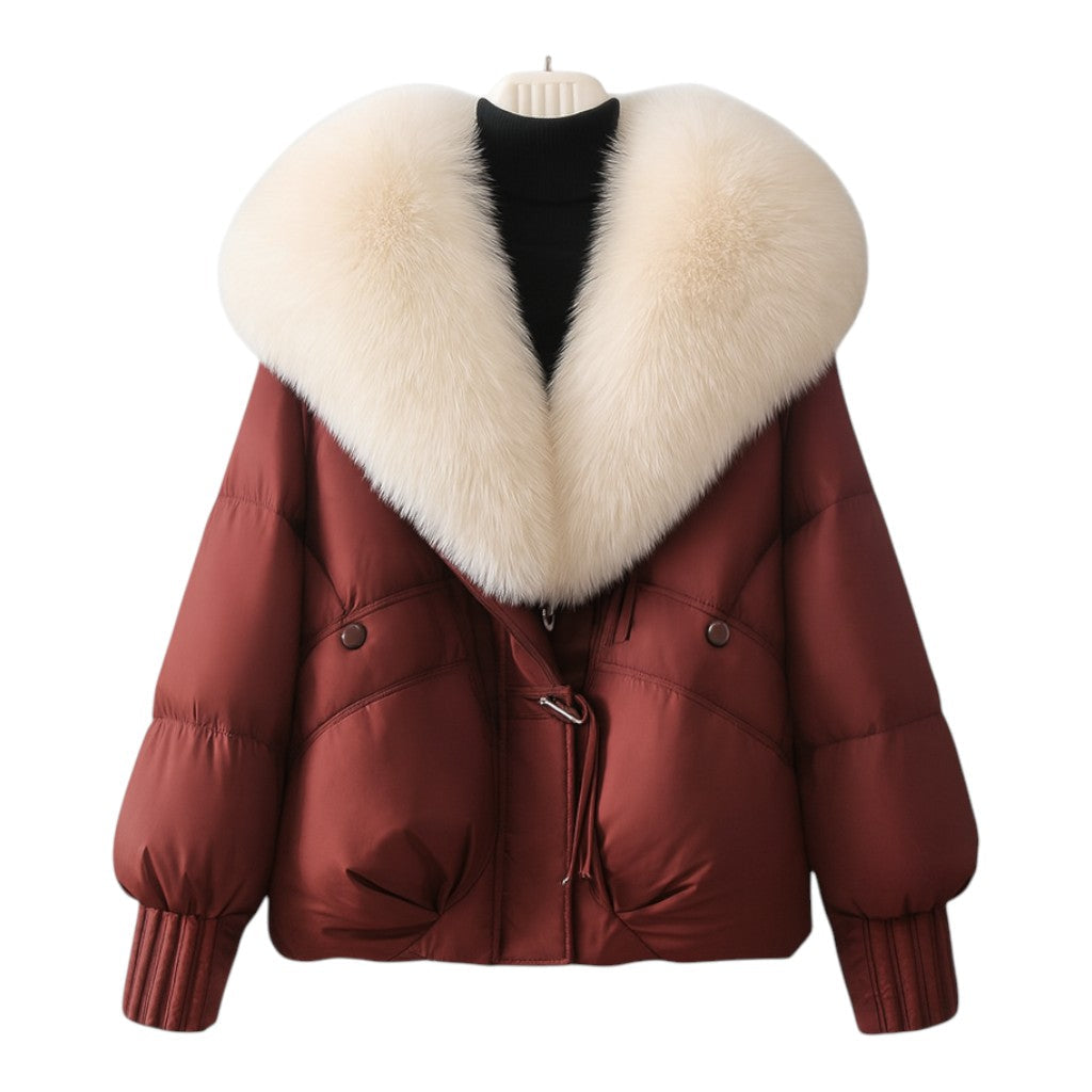 Insulated puffer jacket with oversized faux fur collar for women | Elvara