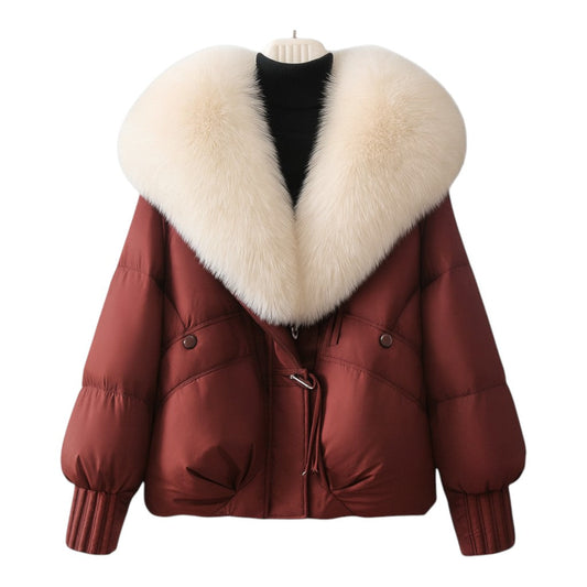 Insulated puffer jacket with oversized faux fur collar for women | Elvara