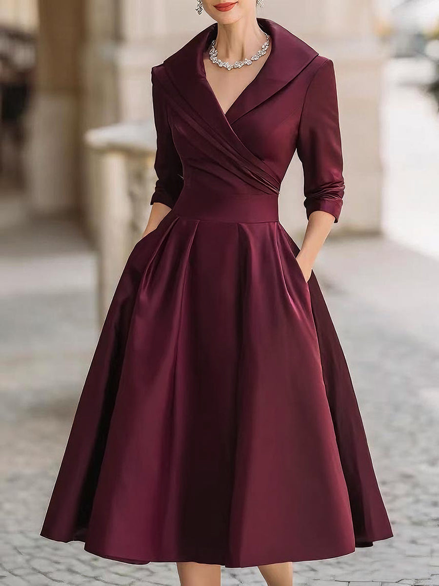 Vintage-Inspired Midi Dress with Draped Collar for women | Mirelle