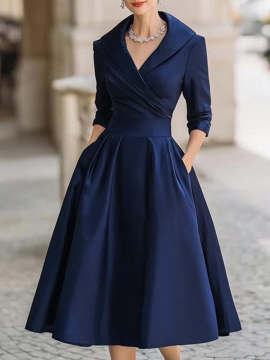 Vintage-Inspired Midi Dress with Draped Collar for women | Mirelle