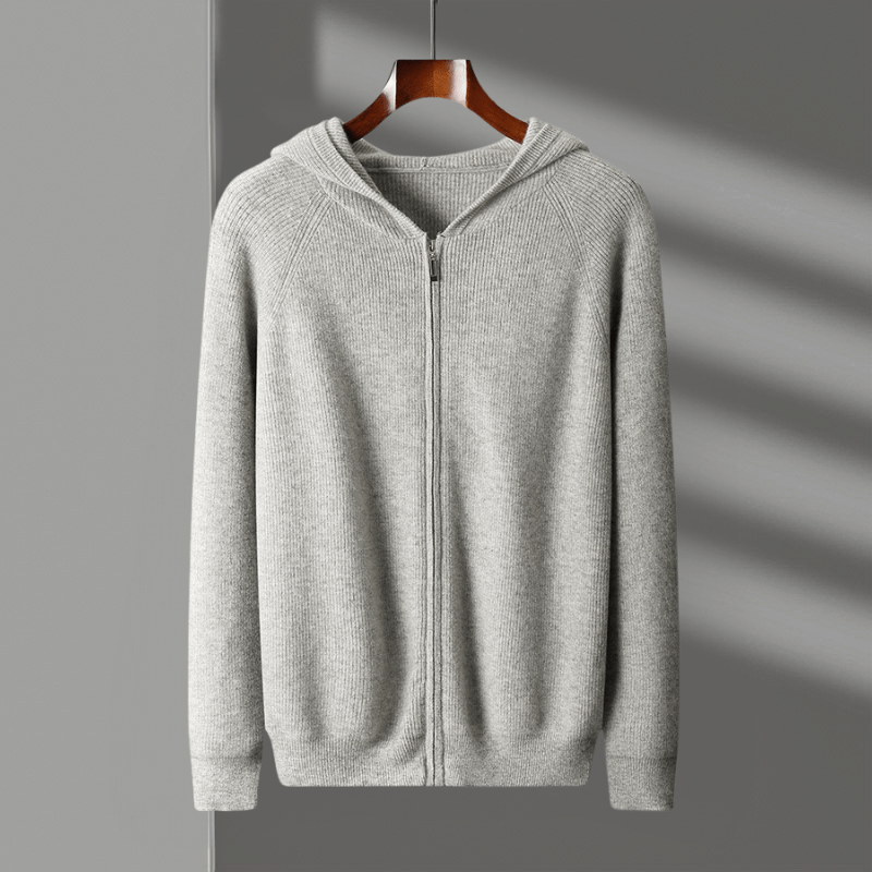 Lightweight full zip knit hoodie with ribbed trim for men | Orvane