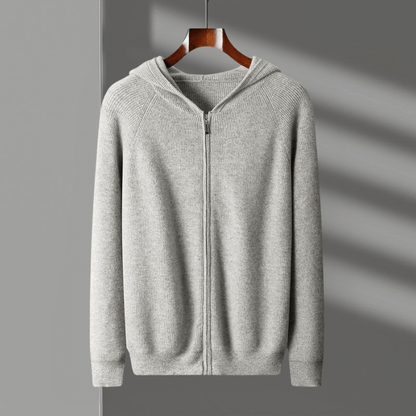 Lightweight full zip knit hoodie with ribbed trim for men | Orvane