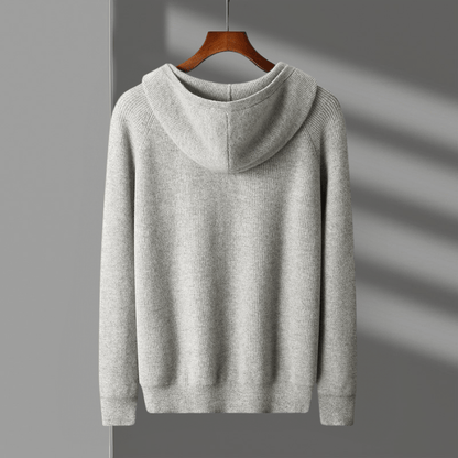 Lightweight full zip knit hoodie with ribbed trim for men | Orvane
