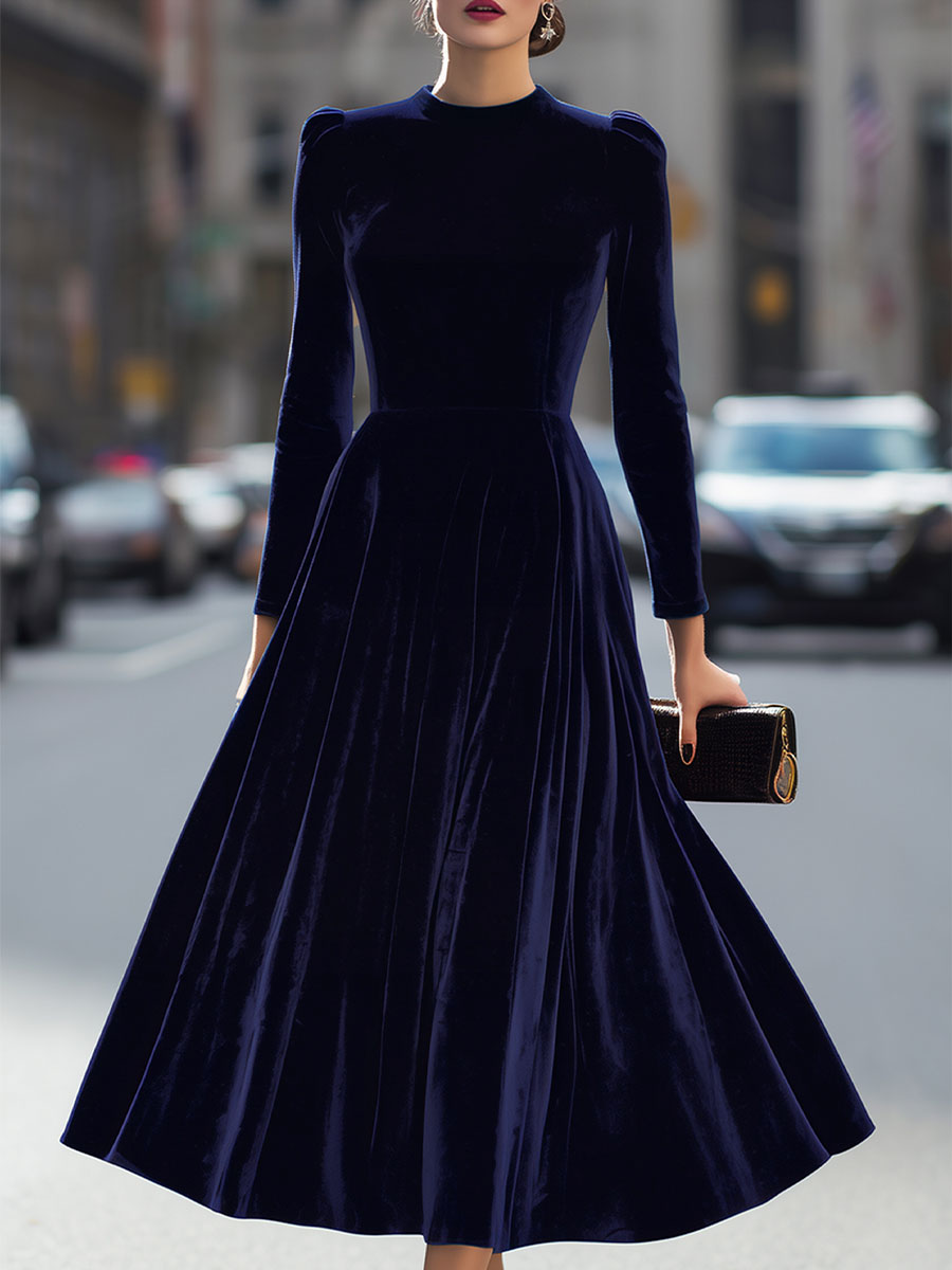 Long-Sleeve Midi Dress with Fitted Bodice for women | Noirelle