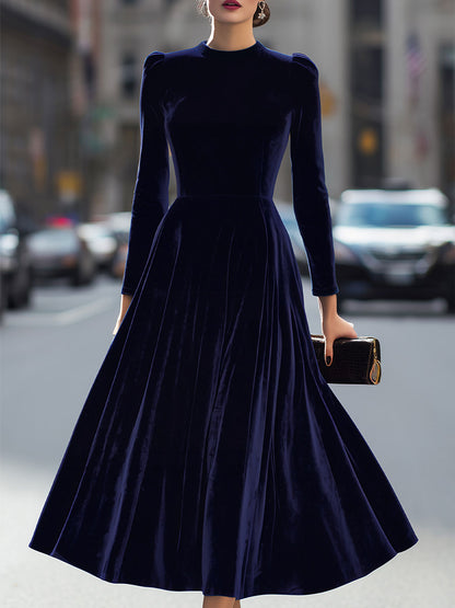 Long-Sleeve Midi Dress with Fitted Bodice for women | Noirelle