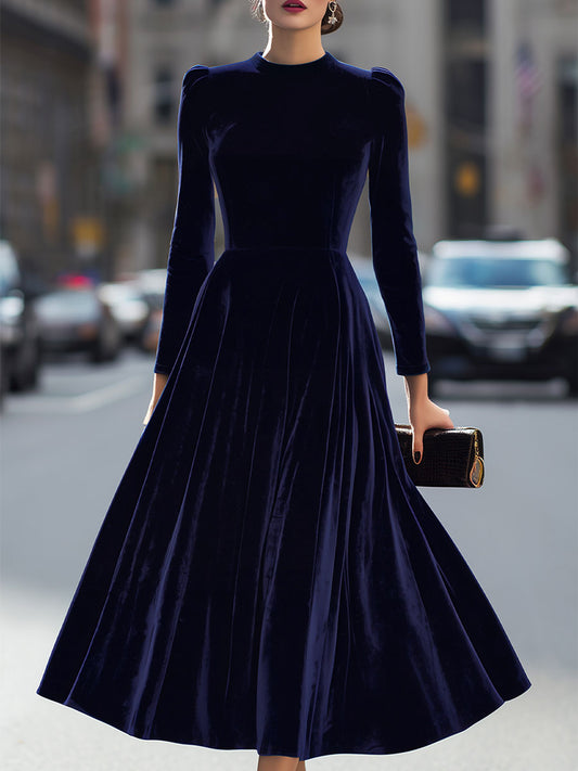 Long-Sleeve Midi Dress with Fitted Bodice for women | Noirelle