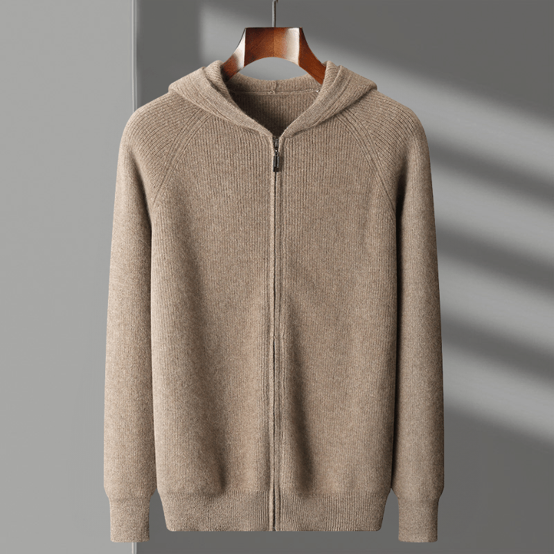 Lightweight full zip knit hoodie with ribbed trim for men | Orvane
