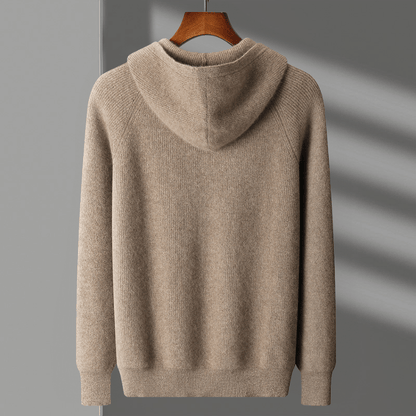 Lightweight full zip knit hoodie with ribbed trim for men | Orvane