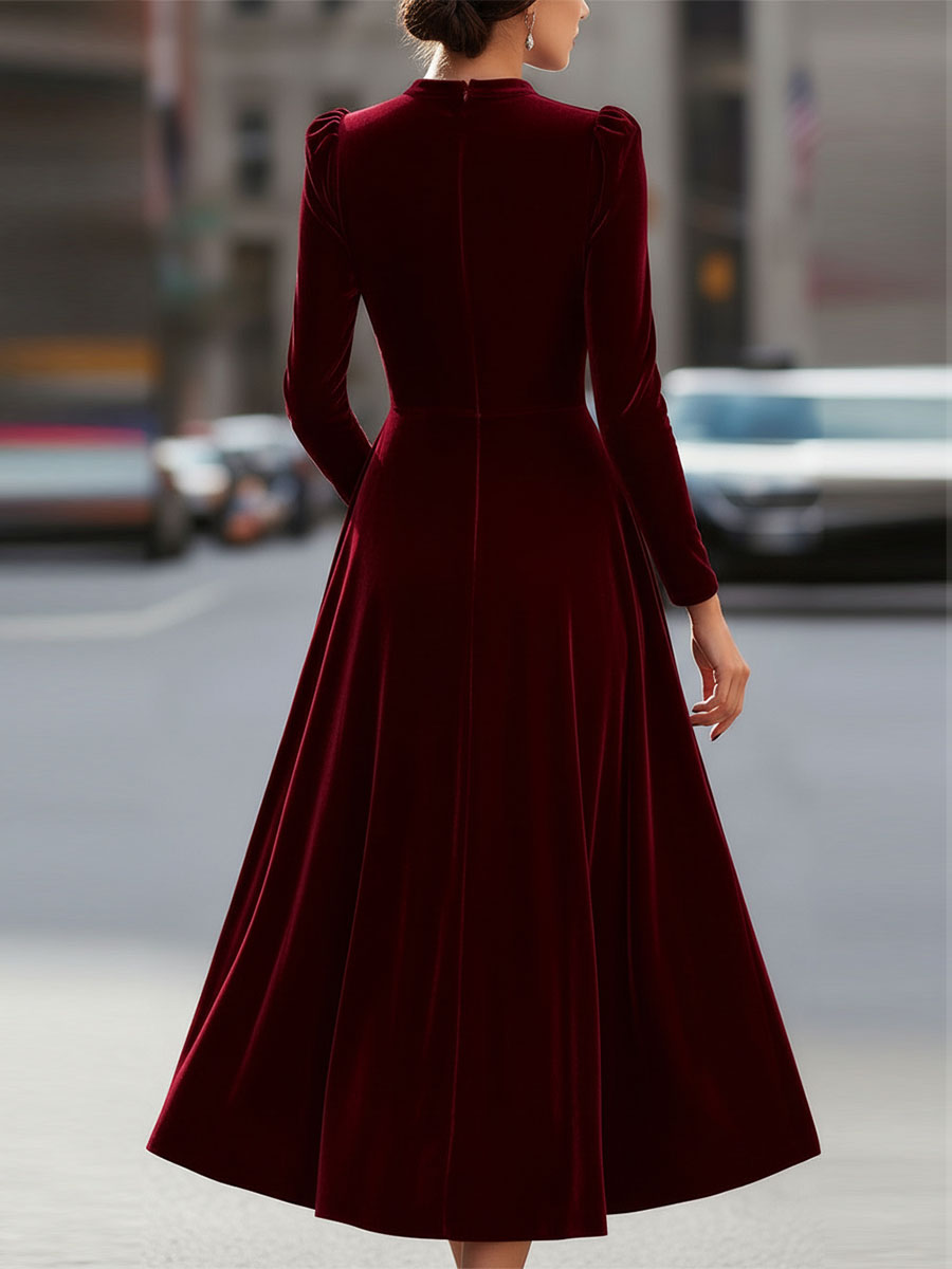 Long-Sleeve Midi Dress with Fitted Bodice for women | Noirelle