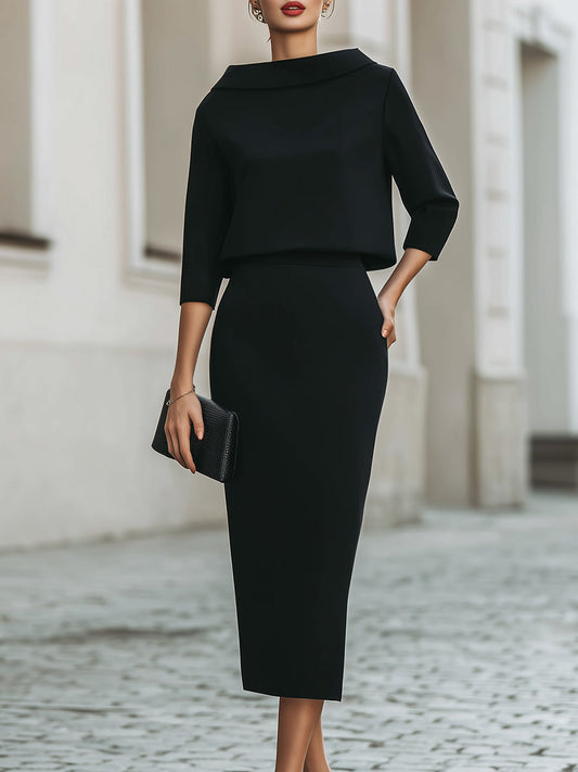 Boat Neck Top and Midi Skirt Set for women | Liorenne