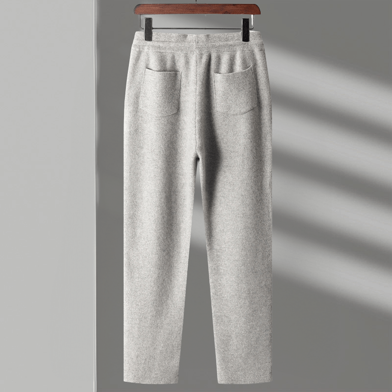 Relaxed fit knit drawstring pants with front seam detail for men | Solenne