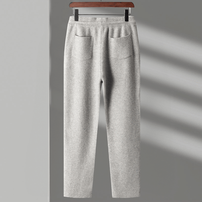 Relaxed fit knit drawstring pants with front seam detail for men | Solenne