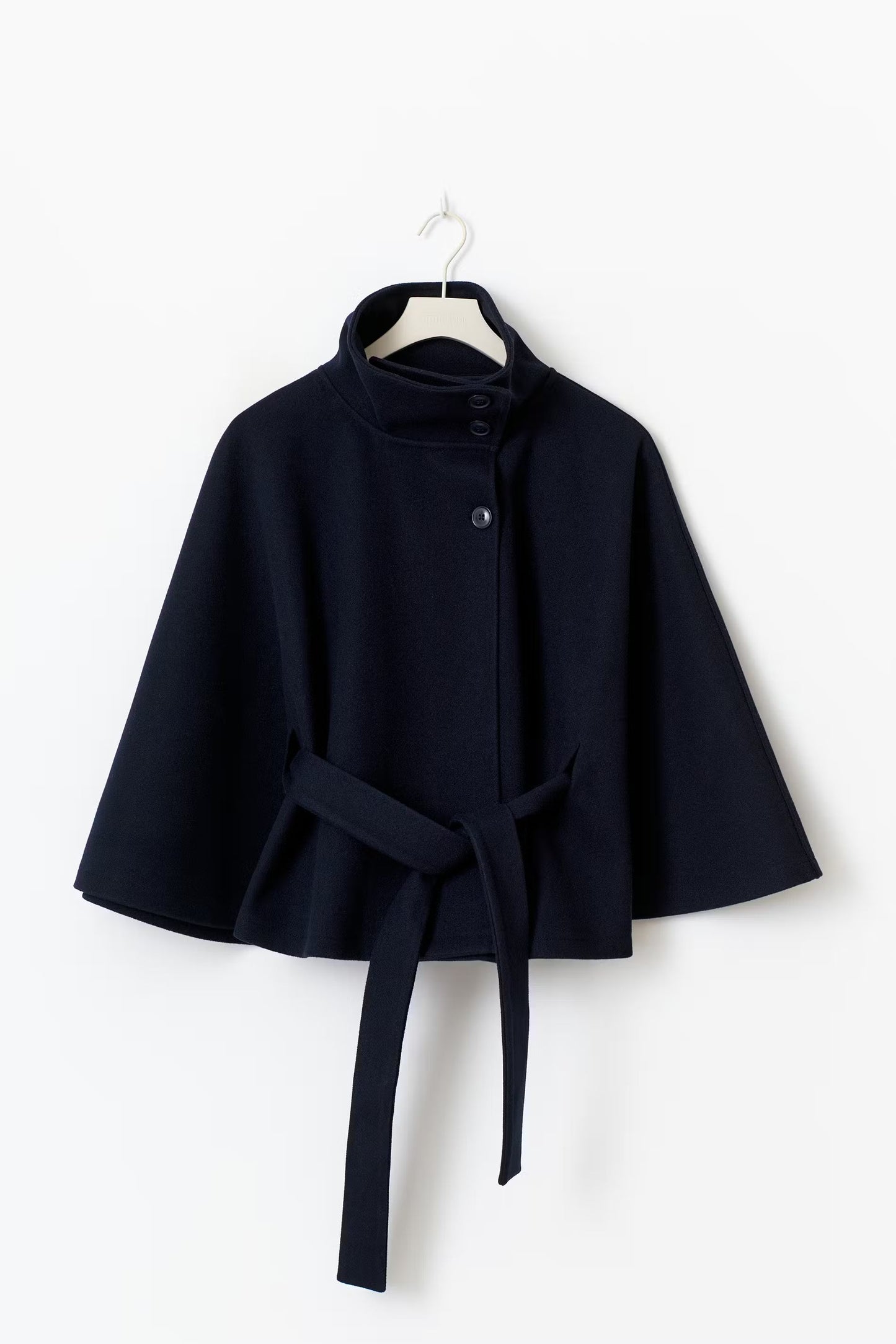 Relaxed high-collar belted wool coat for women | Ivanna -6