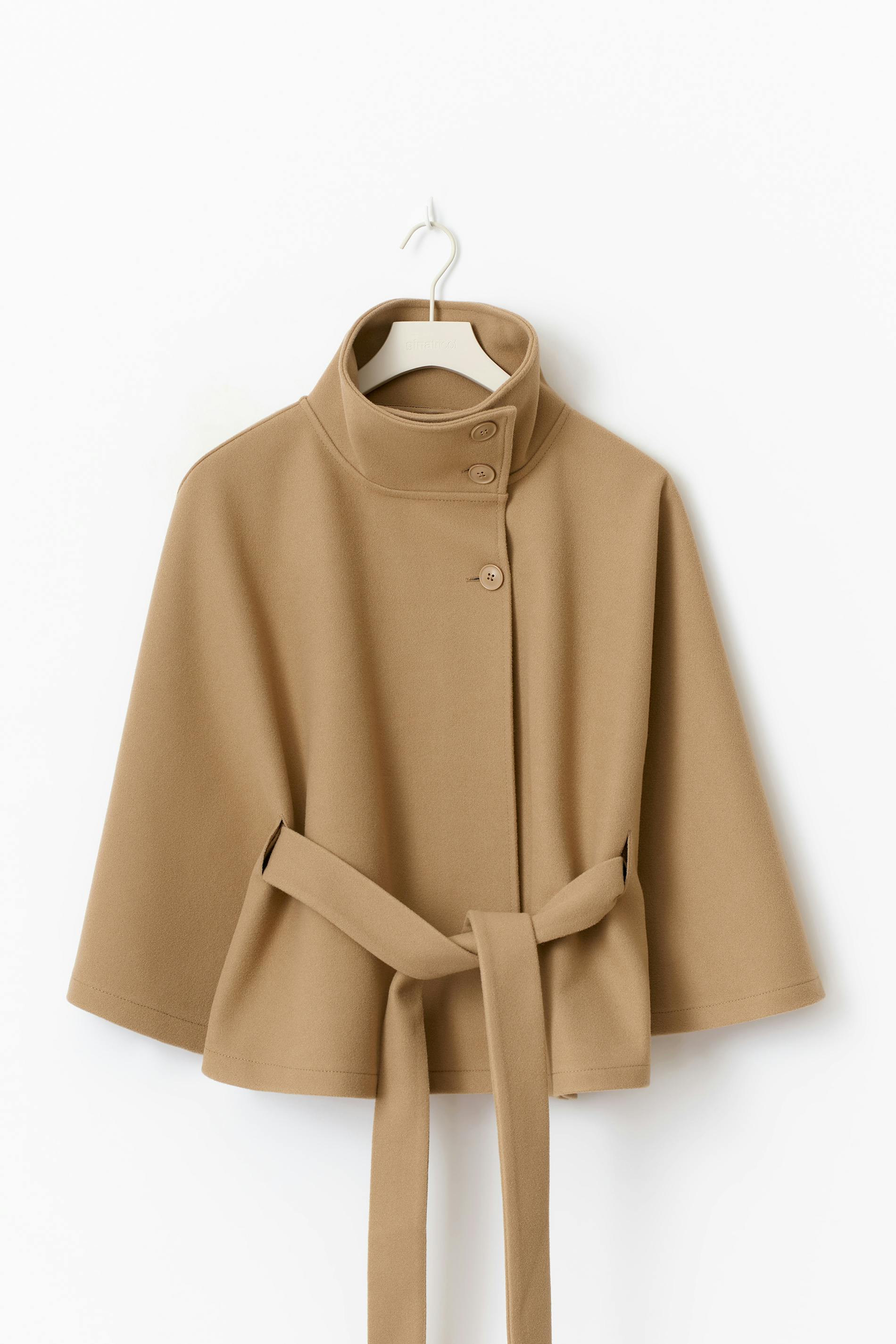 Relaxed high-collar belted wool coat for women | Ivanna -7