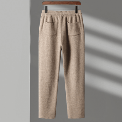 Relaxed fit knit drawstring pants with front seam detail for men | Solenne
