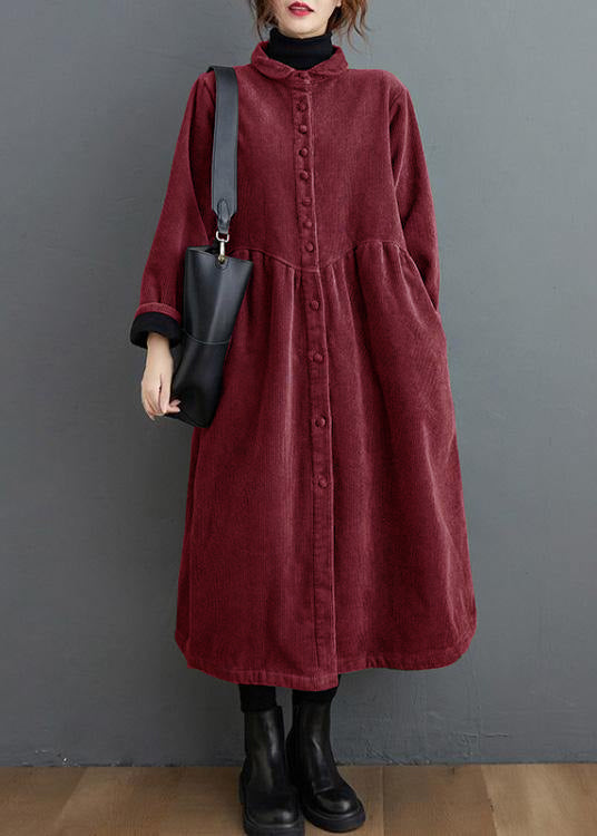 Elegant cinched corduroy longline coat for women -13