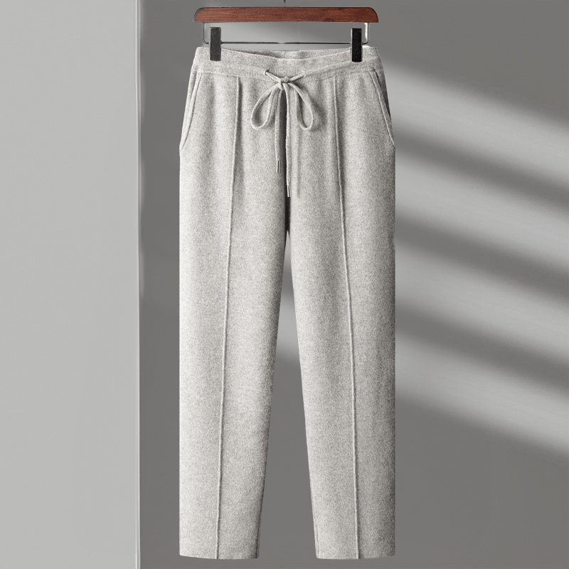 Relaxed fit knit drawstring pants with front seam detail for men | Solenne