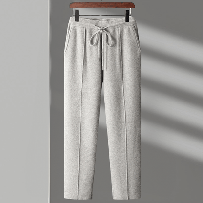 Relaxed fit knit drawstring pants with front seam detail for men | Solenne