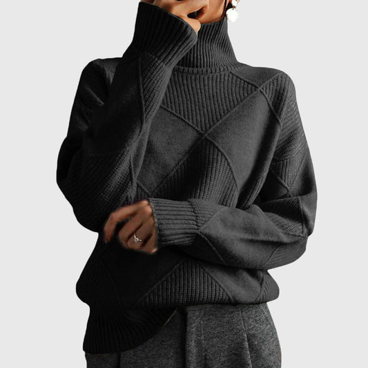 Geometric pattern turtleneck sweater with relaxed silhouette for women | Angela