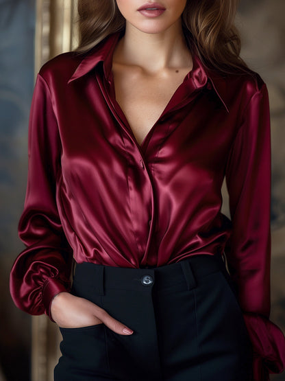 Black Long Sleeve Blouse with Lapel Collar for women | Virella
