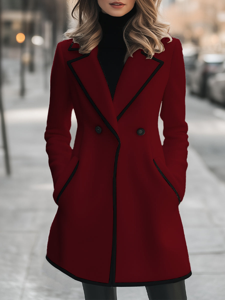 Double-Breasted White Coat with Black Trim for women | Marcelle