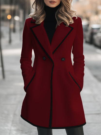 Double-Breasted White Coat with Black Trim for women | Marcelle