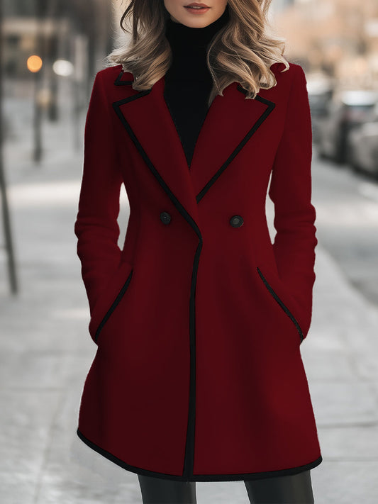 Double-Breasted White Coat with Black Trim for women | Marcelle