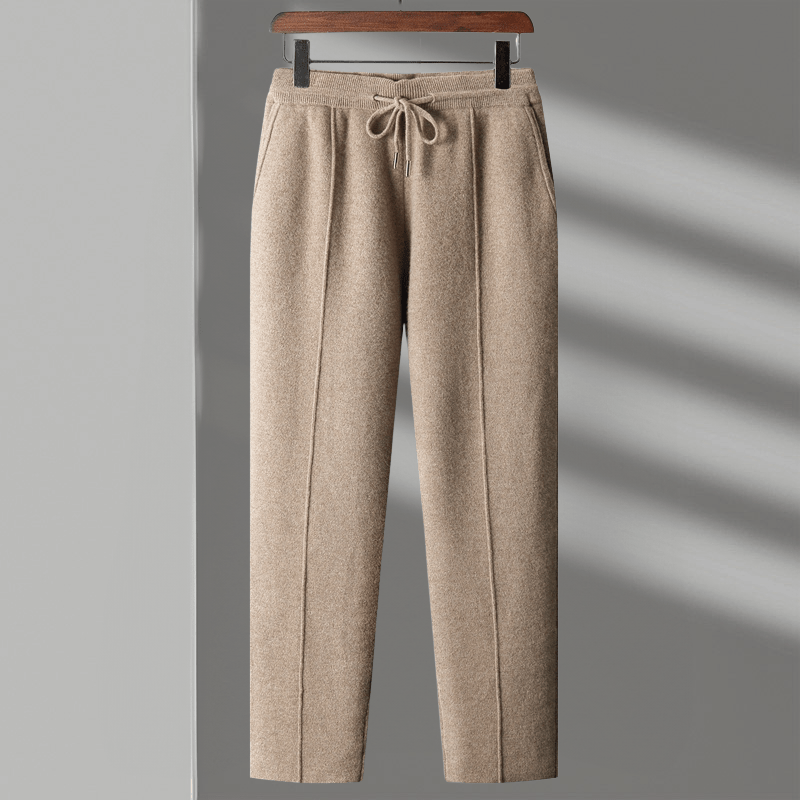 Relaxed fit knit drawstring pants with front seam detail for men | Solenne