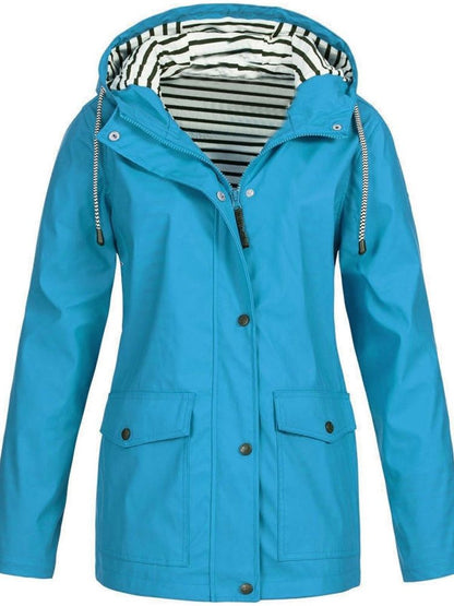 Waterproof hooded rain jacket with striped lining for women | Mirella