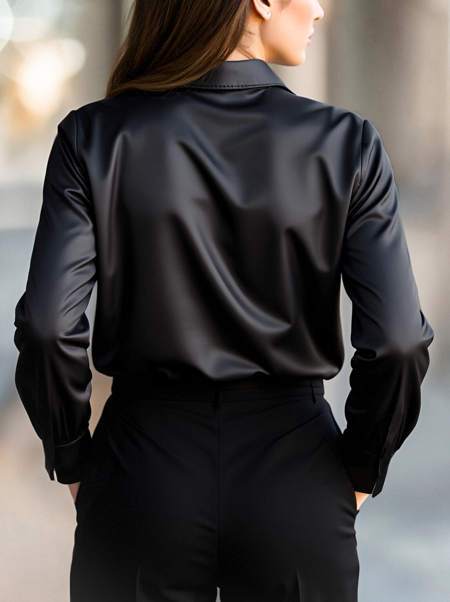Black Long Sleeve Blouse with Lapel Collar for women | Virella