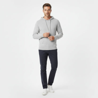 Tailored fit knit hoodie with ribbed detailing for men | Arvion