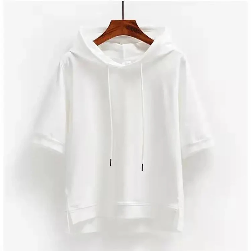 Short sleeve hooded top with relaxed boxy silhouette for women | Maison